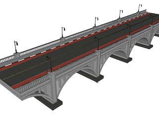欧式孔桥大桥和路灯SU模型下载_sketchup草图大师SKP模型