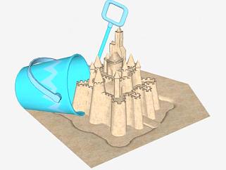 儿童沙堆城堡和工具SU模型下载_sketchup草图大师SKP模型
