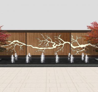 日式景墙水景景观和喷泉池SU模型下载_sketchup草图大师SKP模型