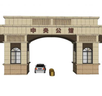 欧式小区中央公馆入口大门SU模型下载_sketchup草图大师SKP模型