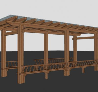 常见的木质廊架花架带座椅SU模型下载_sketchup草图大师SKP模型