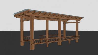 常见的木质廊架花架带座椅SU模型下载_sketchup草图大师SKP模型