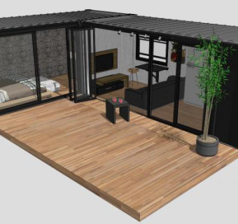 现代集装箱建筑SU模型下载_sketchup草图大师SKP模型