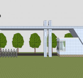 学校大门伸缩门SU模型下载_sketchup草图大师SKP模型