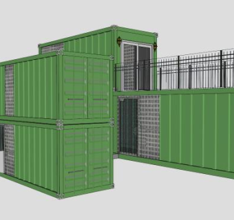 现代淡绿色集装箱建筑SU模型下载_sketchup草图大师SKP模型