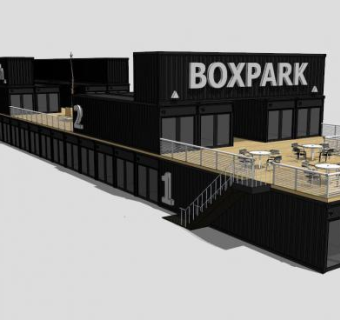 咖啡厅简约集装箱建筑SU模型下载_sketchup草图大师SKP模型
