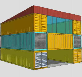 现代两层集装箱房SU模型下载_sketchup草图大师SKP模型