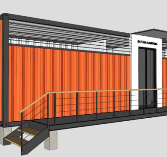 海景房橙色集装箱房屋SU模型下载_sketchup草图大师SKP模型
