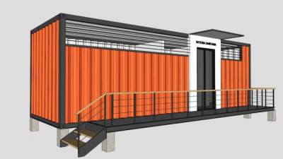 海景房橙色集装箱房屋SU模型下载_sketchup草图大师SKP模型