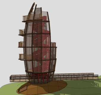 现代五层景观塔建筑SU模型下载_sketchup草图大师SKP模型