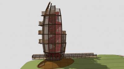 现代五层景观塔建筑SU模型下载_sketchup草图大师SKP模型