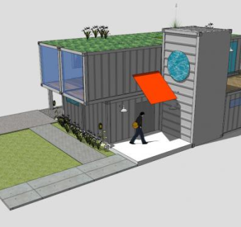 现代时尚集装箱房SU模型下载_sketchup草图大师SKP模型