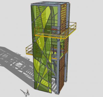 绿色玻璃幕墙景观塔SU模型下载_sketchup草图大师SKP模型