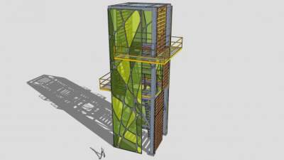 绿色玻璃幕墙景观塔SU模型下载_sketchup草图大师SKP模型