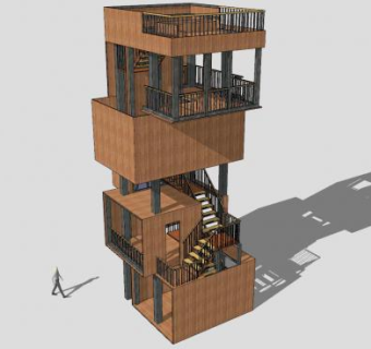 现代木质景观塔SU模型下载_sketchup草图大师SKP模型