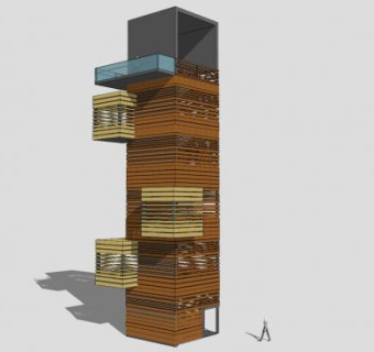 现代木质观光塔SU模型下载_sketchup草图大师SKP模型