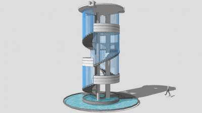 现代水景螺旋塔SU模型下载_sketchup草图大师SKP模型