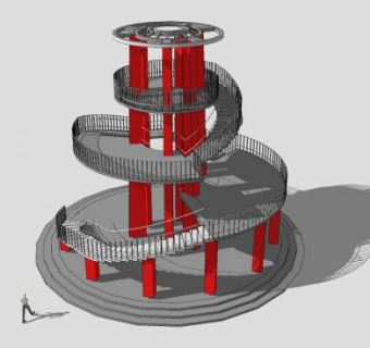 现代露天螺旋塔SU模型下载_sketchup草图大师SKP模型
