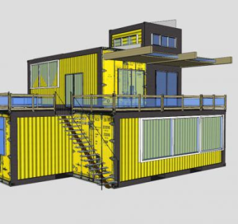 欧式黄色集装箱住宅SU模型下载_sketchup草图大师SKP模型