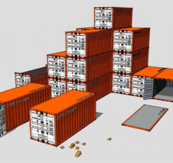 大型橙色集装箱房SU模型下载_sketchup草图大师SKP模型
