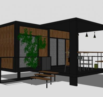 简约木质集装箱住宅SU模型下载_sketchup草图大师SKP模型