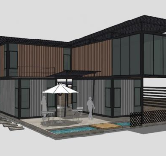 欧式简约集装箱住宅SU模型下载_sketchup草图大师SKP模型