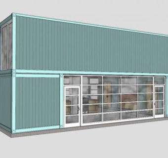 青色简约集装箱住宅SU模型下载_sketchup草图大师SKP模型