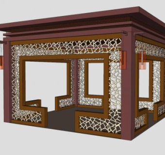 后中式亭子凉亭SU模型下载_sketchup草图大师SKP模型