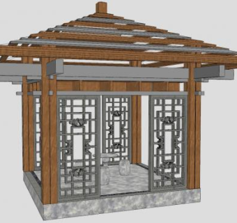 新中式亭子和石桌石凳SU模型下载_sketchup草图大师SKP模型