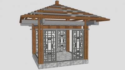 新中式亭子和石桌石凳SU模型下载_sketchup草图大师SKP模型