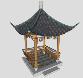中式亭子凉亭四角亭SU模型下载_sketchup草图大师SKP模型