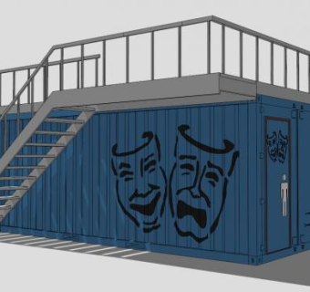 蓝色现代集装箱房屋SU模型下载_sketchup草图大师SKP模型