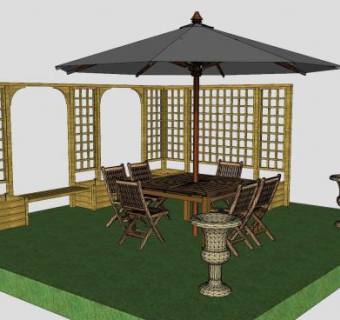 遮阳伞和花架座椅SU模型下载_sketchup草图大师SKP模型