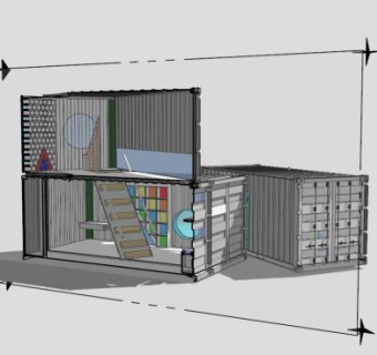 现代商业街时尚集装箱房SU模型下载_sketchup草图大师SKP模型