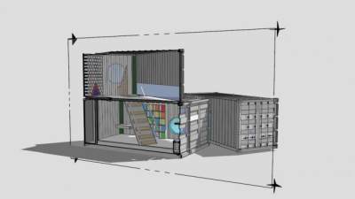 现代商业街时尚集装箱房SU模型下载_sketchup草图大师SKP模型