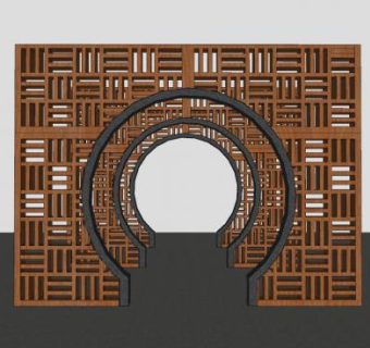 中式景墙月亮门SU模型下载_sketchup草图大师SKP模型