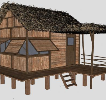 乡村农村茅草屋木屋SU模型下载_sketchup草图大师SKP模型