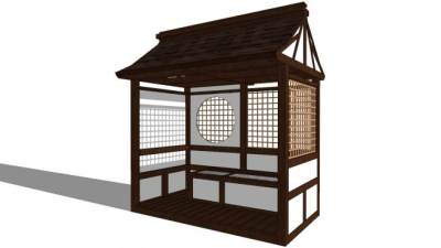 日式风格的花园小屋SU模型下载_sketchup草图大师SKP模型