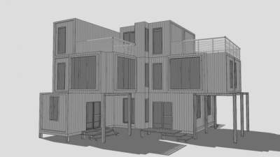 灰色集装箱住宅SU模型下载_sketchup草图大师SKP模型