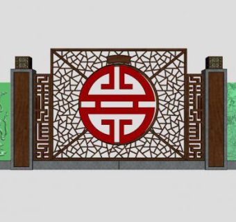 中式古典景墙sketchup模型下载_sketchup草图大师SKP模型