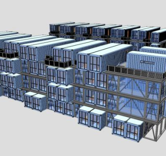 现代工地集装箱建筑SU模型下载_sketchup草图大师SKP模型