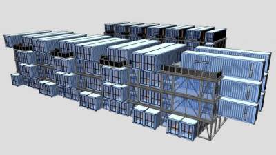 现代工地集装箱建筑SU模型下载_sketchup草图大师SKP模型