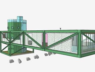 现代绿色工业集装箱房设计SU模型下载_sketchup草图...