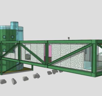 现代绿色工业集装箱房设计SU模型下载_sketchup草图大师SKP模型