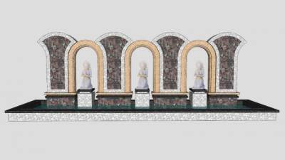 巴厘岛风格景观墙SU模型下载_sketchup草图大师SKP模型