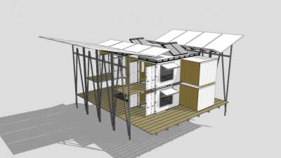 简约现代集装箱房设计SU模型下载_sketchup草图大师SKP模型