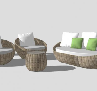 雅佳圆现代户外沙发SU模型下载_sketchup草图大师SKP模型