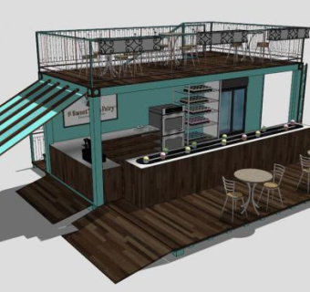 欧式简约蛋糕店集装箱房设计SU模型下载_sketchup草图大师SKP模型