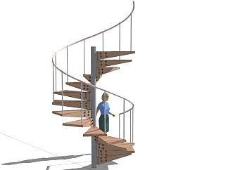 室内木制旋转楼梯SU模型下载_sketchup草图大师SKP模型