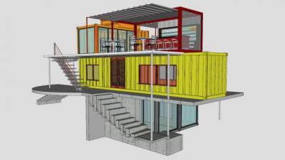 现代酒吧店面集装箱房设计SU模型下载_sketchup草图大师SKP模型